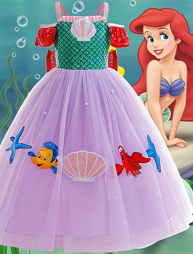  Kleine Zeemeermin Prinses Ariel Aqua Princess Jurken Kostuum Bloemenmeisje jurk Film-tv-themakostuums Film cosplay for Voor meisjes Kinderen Carnaval Wereldboekendag Prestatie Evenement / Feest