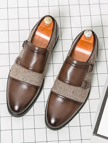  Herren-Monkstrap-Schuhe mit Doppelriemen – Kunstleder und Fischgrätenmuster, klassische formelle Schuhe für Business und Hochzeit