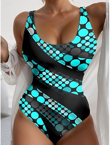  Costumi da bagno da donna intero monokini costume da bagno scollato controllo della pancia vita alta slim vacanza beachwear geometrico a forma di U senza maniche