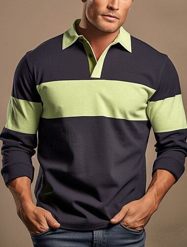  Herren Gestreift Rugby-Poloshirt Langarm Polo-Shirts Hemden mit Kragen Sportbekleidung Lässig Schule Outdoor Athleisure 3D-Druck Frühling Herbst Winter Gelb Blau Braun