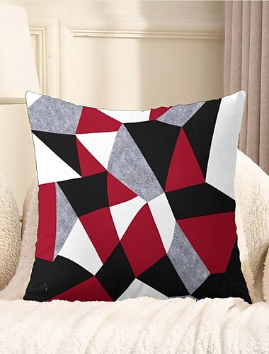  Funda de almohada decorativa con estampado de rombos, 1 pieza, funda de cojín cuadrada suave, funda de almohada para dormitorio, sala de estar, sofá, sillón, negro, gris, blanco y rojo