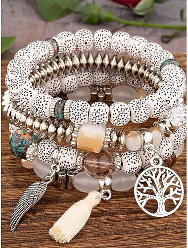  Vintage-Stil Kugel Modisch Personalisiert Holz Armband Schmuck Hellblau / Weiß / Rote Für Festtage