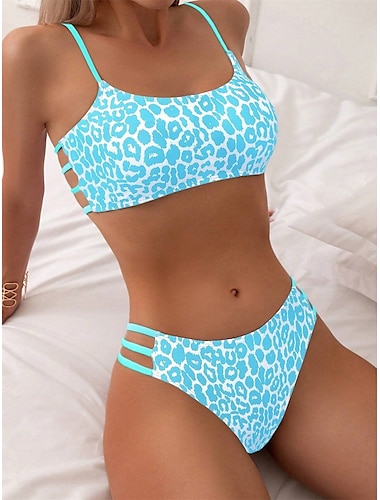  Dames Zwemkleding Bikini Brutaal Zwempak Blote rug Hoge taille Slank Vakantie Strand Kleding Luipaard V-hals Mouwloos Badpakken