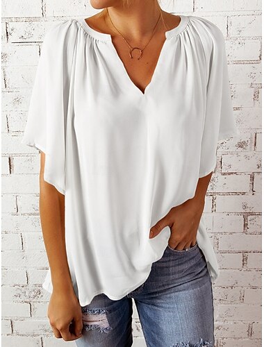  Damen T Shirt Glatt Modisch Modern Brautkleider schlicht Halbe Ärmel Gekerbter Hals Normale Oberteile Täglich Wochenende Weiß Grün Sommer