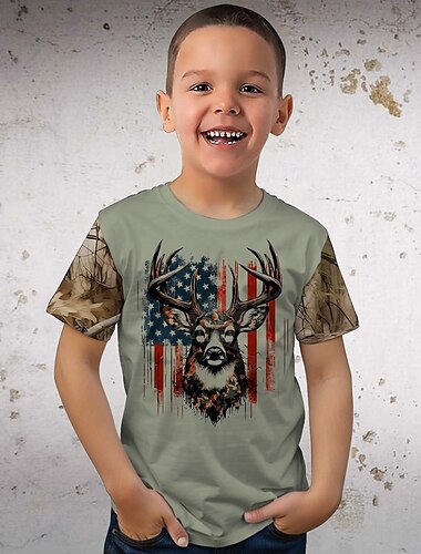  Da ragazzo 3D Pop art Bandiera Ogni maglietta T-shirt Manica corta Estate Primavera Di tendenza Essenziale Bambino 4-12 anni Girocollo Esterno Informale Giornaliero Standard