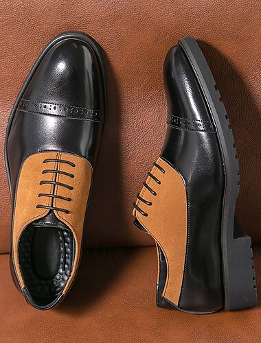  Schwarze und hellbraune Brogue-Oxford-Schuhe aus Kunstleder für Herren – stilvolle, formelle Schnürschuhe mit bequemer Sohle für geschäftliche und legere Anlässe