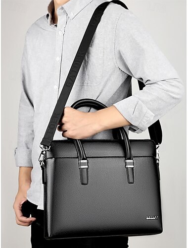  Herren Kunstleder Business Aktentasche mit abnehmbarem Schultergurt – Professionelle Laptoptasche für Büro und Reise Schwarz Braun