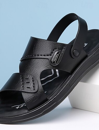  Braune Sandalen aus Kunstleder für Herren – verstellbarer Slingback-Riemen, bequeme Sohle, lässiges Sommerschuhwerk für Strand und Outdoor