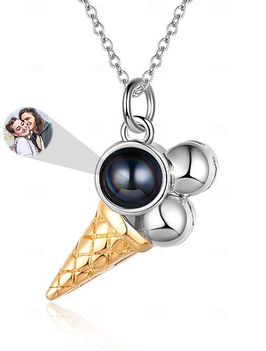  Personalisierte Foto-Projektionshalskette – das beste Geschenk für Mama – individuelles Hochzeitsgeschenk für Paare Eiscreme-Anhänger mit Projektionsstein perfektes Hochzeitsgeschenk