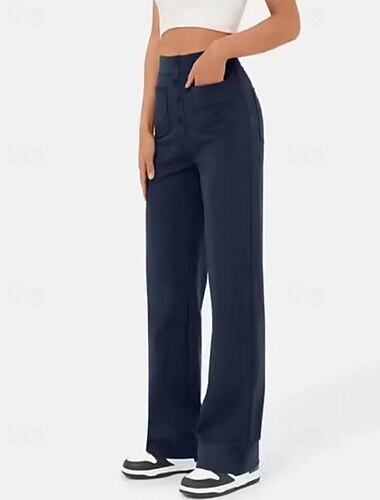  Damen Leinenhose Hosen Hose Leicht Brautkleider schlicht In voller Länge Mittlere Hüfthöhe Glatt Tasche Atmungsaktivität Komfortabel Unelastisch Heim Casual Azurblau Marinenblau Schwarz Grün Sommer