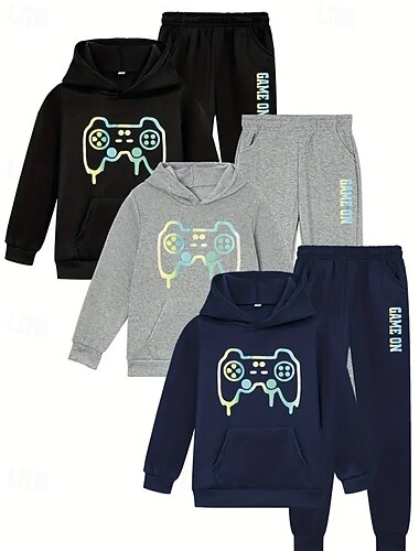  Jongens 3D Grafisch Spel Set met capuchon en joggingbroek Sportoutfit Trainingspakken Lange mouw Herfst Winter Dagelijks Basic Casual Kinderen 4-12 jaar Capuchon Buiten Vakantie Sport Getailleerd