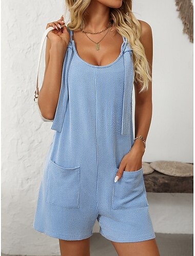  Damen Normal Kurz Jumpsuit Aktiv Gestreift Ärmellos Rundhalsausschnitt Hohe Taillenlinie Urlaub Täglich Regular Fit Rosa Leicht Blau Sommer