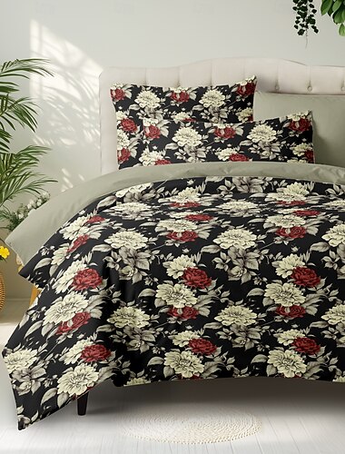  100 % Baumwolle, Bettbezug-Set, Vintage-Blumenmuster, Bettdecken-Set, bedruckte Boho-Bettbezug-Bettwäsche-Sets mit Umschlag-Kissenbezug, Raumdekoration, King-Size-Bettbezug