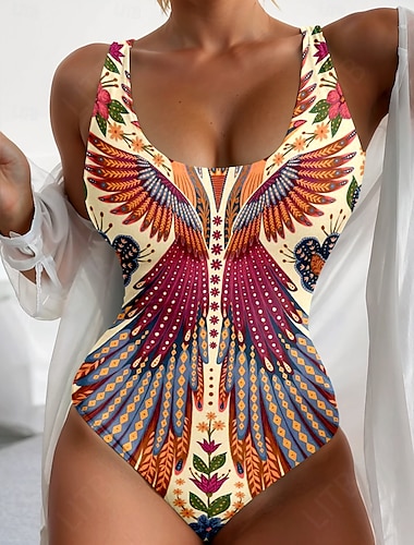  Dames Badpakken Een Deel Badpak Strandkleding Zomer Grafisch Paisley Mouwloos Zwemkleding
