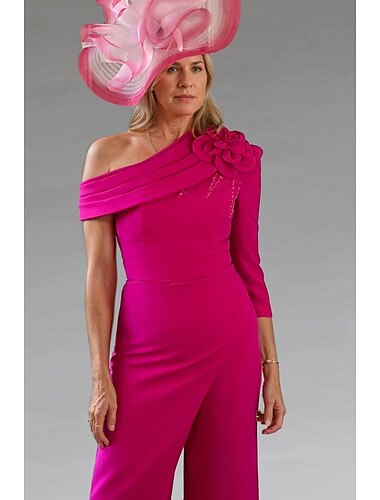  Jumpsuits Mutter der Braut formell elegant vintage Ein-Schulter Fußlänge Stretch-Stoff mit kaskadierenden Rüschen Farbblock einfarbig Derby Rennkleid 2025
