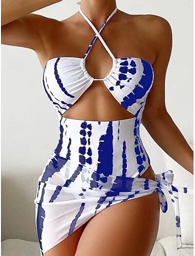  Femme Maillots de Bain 2 pièces Monokini Jupe Maillot de bain Dos Nu Contrôle du Ventre Taille haute Mince Vacances Tenues de plage marinière Dos nu Sans Manches Maillots de bain