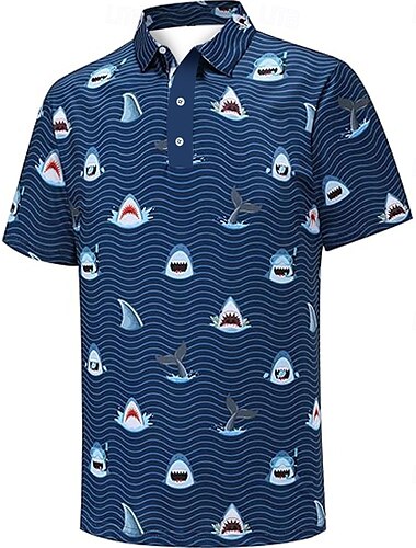  Herren Hai Polo Kurzarm Polo-Shirts Hemden mit Kragen Business-Casual Outdoor Alltagskleidung Hauskleidung Festival-Outfit 3D-Druck Sommer Frühling Herbst Dunkelblau Hellblau