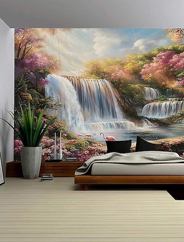  Eine fließende Waldpflanze-Tierlandschaft, die Wandteppiche zum Aufhängen anbringt, große Wandteppiche, Wanddekoration, Fotohintergrund, Teppichvorhang, Heim-, Schlafzimmer- und Wohnzimmerdekoration