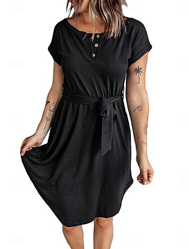 Női Mini Ruha T-Shirt Ruha Felső Ruha A Vonalú Ruha Egyszínű Sportos Ruha Alapvető Napi Alkalmi Szabású Egyszerű Rövid Ujjú Kerek Nyak Fekete Borvörös Lila Zöld Nyári