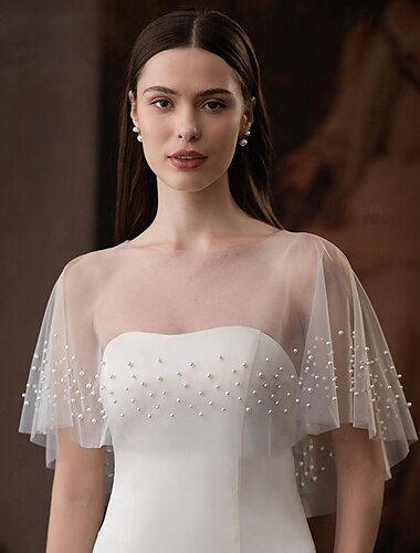  Bridal's Wraps Elegant Voiles  Sheers Lyhyet Hihat Tylli Hääkääreet Keinotekoisella Helmellä Häihin Keväällä  Syksyllä