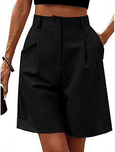  Dam Kinesiska Shorts Mode Streetwear Kort Hög midja Slät Ficka Elastiskt midjeband Bekväm Mjuk Microelastisk Utomhus Gata Svart Fuschia Kaki Grå Sommar Normal