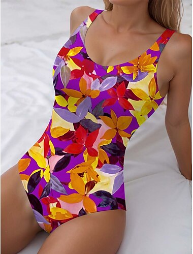  Damen Badeanzüge Einteiler Monokini Badeanzug Rückenfrei Bauchkontrolle Hohe Taille Schlank Urlaub Strandbekleidung Ombre U-Ausschnitt ärmellos