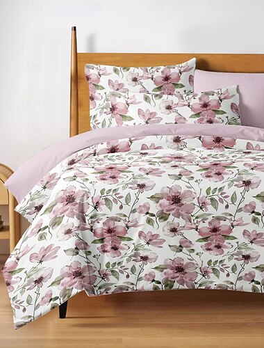  Duvet Cover Full Size Bedding Set Flowers Bed Sets Quilt Cover Soft Lightweight Comforter Cover with 2 Pillowcases for Summer Spring