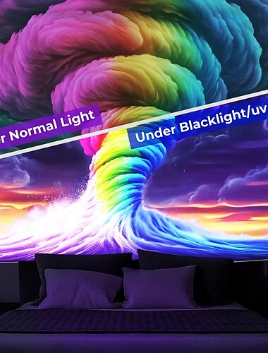  Schwarzlicht Wandteppich Leuchten im Dunkeln Glow Party UV reaktive trippy neblige Tornado Natur Landschaft hängendes Wandteppich Wandkunst Wandmalerei für Wohnzimmer Schlafzimmer