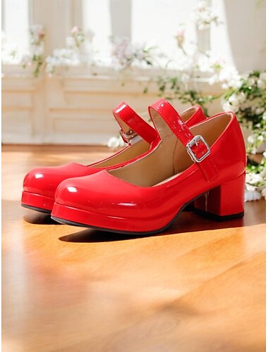  Damen-Mary-Jane-Pumps im Retro-Look aus Lack-Kunstleder – Plateau-Pumps mit klobigem Blockabsatz für Cosplay, Partys und Vintage-Mode