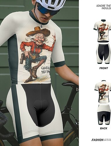  Herren Radtrikot mit Radhose fahrradbekleidung Kurzarm MTB Mountain Rennrad Sahne Karikatur Fahhrad Spandex Sport Karikatur Bekleidung
