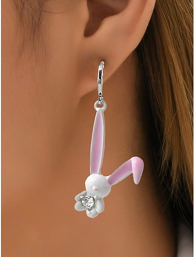  Damen-Osterohrringe mit 3D-Hasenmotiv – süßes Hasendesign mit rosa Ohren und Diamantakzenten, Creole aus Sterlingsilber, lustiger und verspielter Schmuck für Ostern, Freizeitkleidung und Frühlingsveranstaltungen