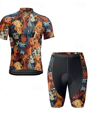  Herren Radtrikot mit Radhose fahrradbekleidung Kurzarm MTB Mountain Rennrad Schwarz Gelb Rote Hund Fahhrad Spandex Sport Hund Bekleidung