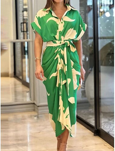  Femme Robe Maxi Robe Portefeuille Robe moulante Robe à manches bouffantes Soirée Anniversaire Soirée Anniversaire Standard Graphic Manche Courte Col de Chemise Jaune Rose Claire Rouge Bleu Eté