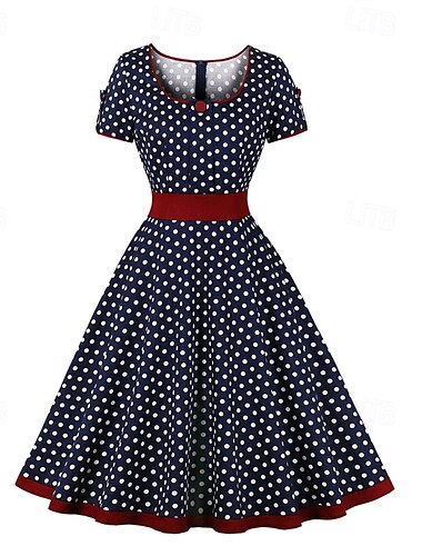  Retro Vintage 1950er Kleid Swing-Kleid Tupfen Damen Karneval Maskerade Alltagskleidung Junggesellinnenabschiedsparty Erwachsene Kleid Abschlussballkleider