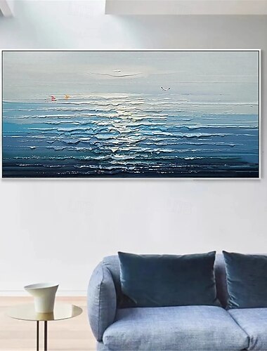  blått hav oljemaleri håndmalt moderne indigo maleri på lerret stor kunst hav hav maleri i det dype olje maleri hjemmeinnredning maleri 3d sjølandskap maleri for kontor veggdekorasjon