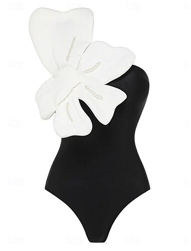  Damen Badeanzug 2 Stück Monokini Bademode Rückenfrei Bauchkontrolle Hohe Taillenlinie Schlank Urlaub Strandbekleidung Feste Farbe Asymmetrischer Hals Ärmellos Badeanzüge