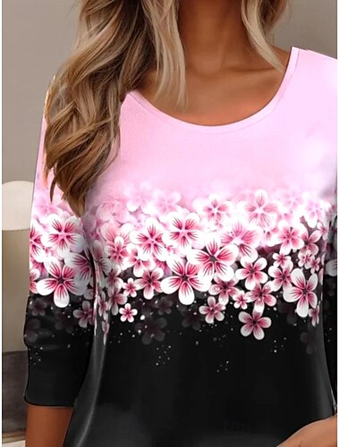  Pentru femei Tricou Floral Elegant Epocă Modă Manșon Lung Stil Nautic Topuri obișnuite Zilnic Ieșire Sfârșit de săptămână Imprimeu Roz Îmbujorat Vară Primăvară