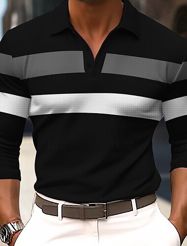  Miesten Raidoitettu Rugby poolopaidat Pitkähihainen Poolopaidat Kauluspaidat Business Casual Koulu Urheilu- ja treenivaatteet Arki-asut 3D-tulostus Kevät Syksy Talvi Musta Armeijan vihreä Tumman