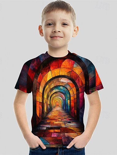  Jungen 3D Graphic T-Shirt Kurzarm Sommer Frühling Modisch Basic kinderkleidung 4-12 Jahre Rundhalsausschnitt Outdoor Casual Täglich Regular Fit