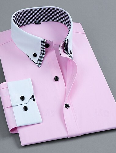  Herren Hemd Oberhemd Knopfhemd Glatt Hochzeit Party Weiß Rosa Blau Violett Langarm Kargen Frühling Herbst Bekleidung Tasche