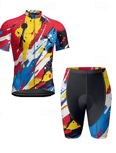  Herren Radtrikot mit Radhose fahrradbekleidung Kurzarm MTB Mountain Rennrad Gelb Rote Purpur Graffiti Fahhrad Spandex Sport Graffiti Bekleidung