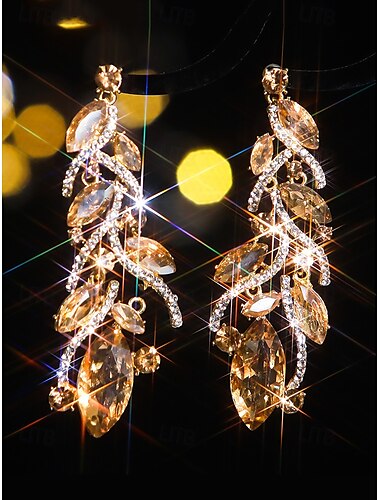  brincos femininos com design de folha de cristal dourado - joias femininas elegantes - perfeitas para casamentos, festas e ocasiões especiais
