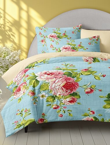  Påslakanset i 100 % bomull blommönsterset mjukt 3-delat lyxigt sängset heminredning present king queen påslakan