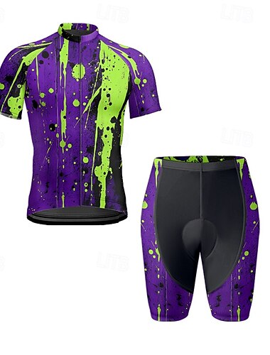  Herren Radtrikot mit Radhose fahrradbekleidung Kurzarm MTB Mountain Rennrad Schwarz Weiß Blau Graffiti Fahhrad Spandex Sport Graffiti Bekleidung