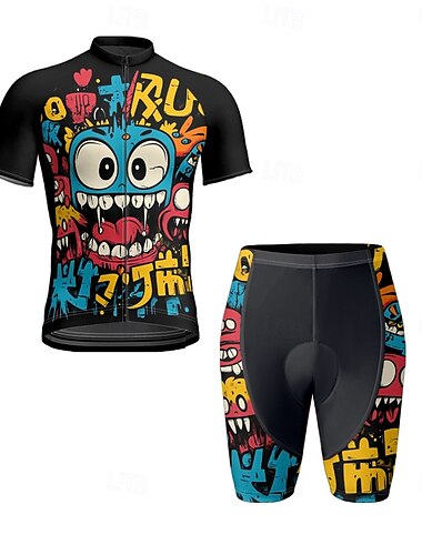  Herren Radtrikot mit Radhose fahrradbekleidung Kurzarm MTB Mountain Rennrad Schwarz Gelb Rote Karikatur Fahhrad Spandex Sport Karikatur Bekleidung
