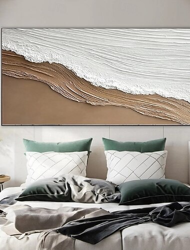  artă originală cu valuri de ocean alb pictură abstractă de plajă artă de perete albă pictură maro cu textură 3d artă de perete de plajă maro decor modern pastel pentru cameră