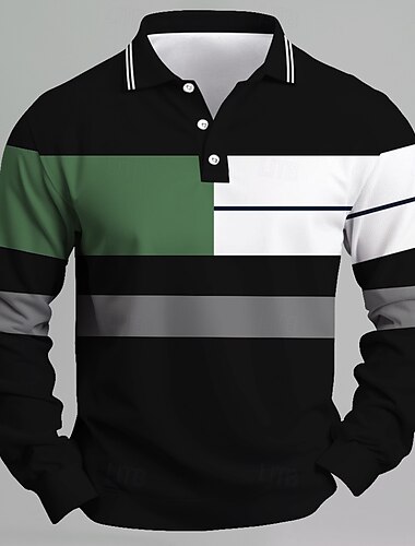  Herren Streifen Rugby-Poloshirt Langarm Polo-Shirts Hemden mit Kragen Lässig Schule Outdoor Geschäft Athleisure 3D-Druck Frühling Herbst Schwarz Dunkelblau Grau