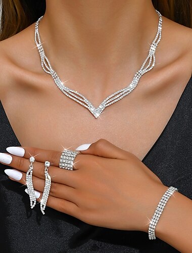  Brautschmuck-Sets 1 Aleación Haken 1 Armreif Ohrringe Halsketten Damen Stilvoll Luxus Niedlich Schick Freude Geometrische Form Schmuck-Set Für Party-Abendgarderobe