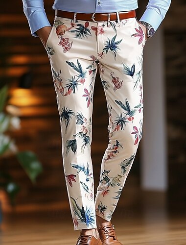  Herr Blommig Växter Blommor Kostymbyxor Långbyxor Medium Midja Business Casual Utomhus Semester Streetwear Med fickor Slimmad passform Platt-Front Sommar Vår 3D-tryck Ljusrosa
