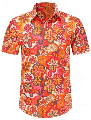  Retro vintage Jaren '70 Hemd Aloha-shirt Hippie Bloemig Madeliefje Voor heren Vakantie Feest Prideparade Volwassenen Hemd